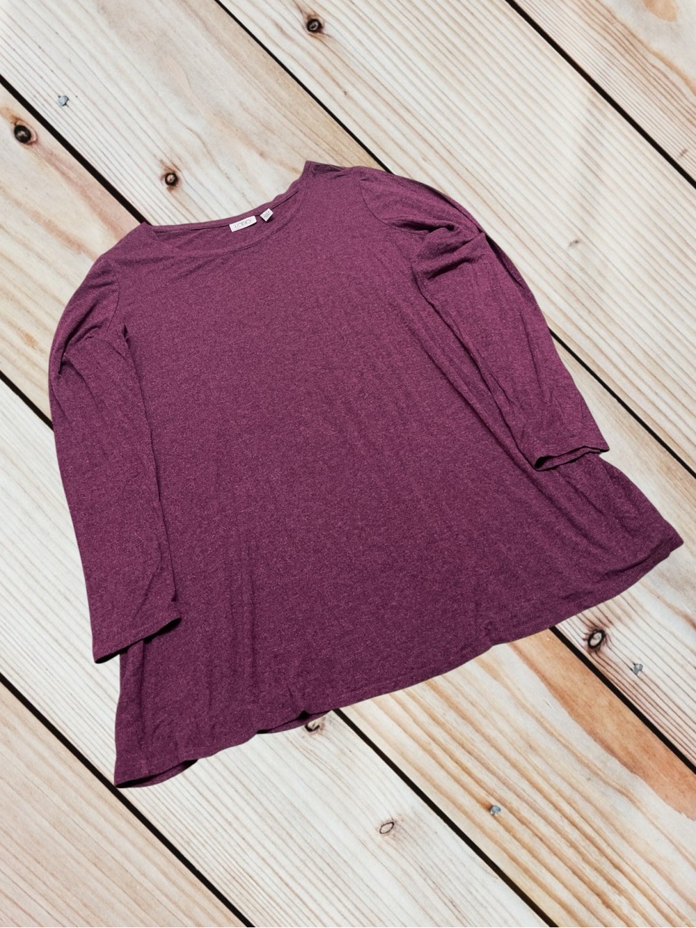 LOGO by Lori Goldstein 1X heathered burgundy long sleeve tunic